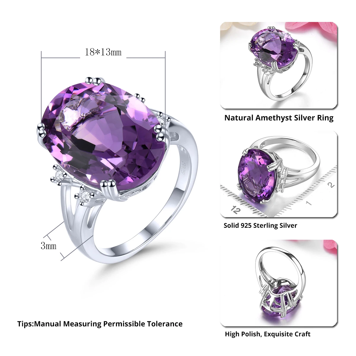 Natural Amethyst South Africa Solid Silver Rings 11.5 Carats Genuine Deep Purple Luxury Fine Jewelrys Anniversary Birthday Gifts