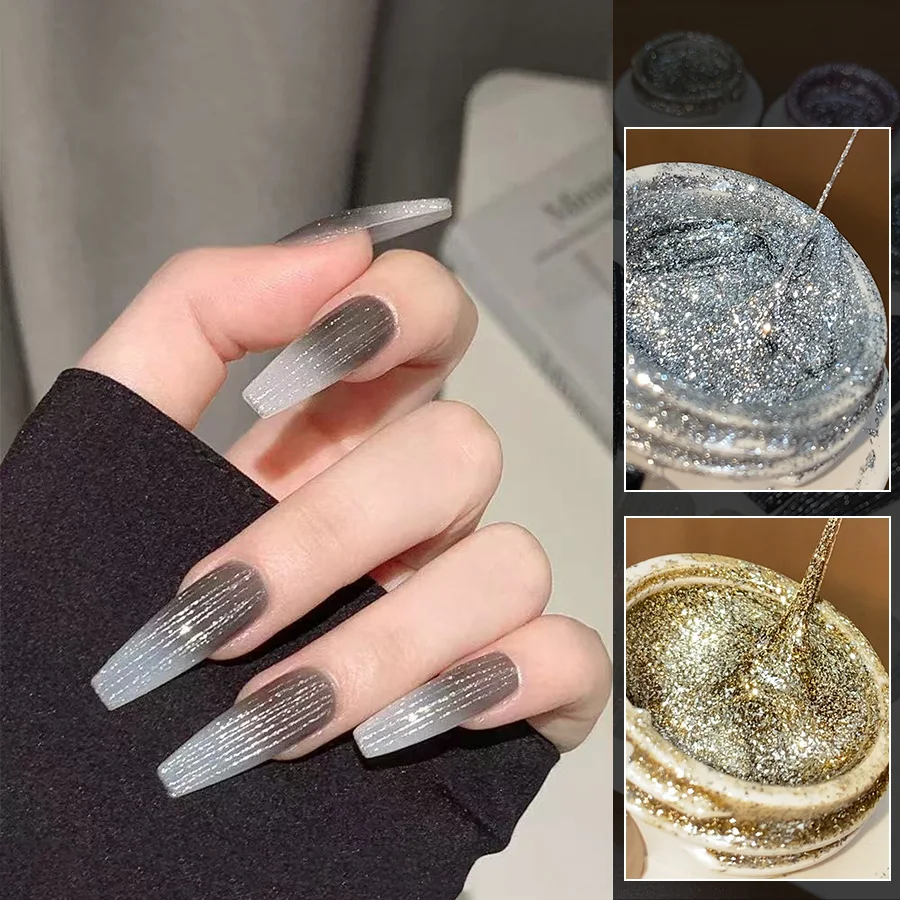 1 Stück 5G Spider Platinum Gebürsteter Maniküre-Nagellack Abwaschbarer Platin-Silber-Gel-Nagellack Glitzer-Nagellack-Dekoration