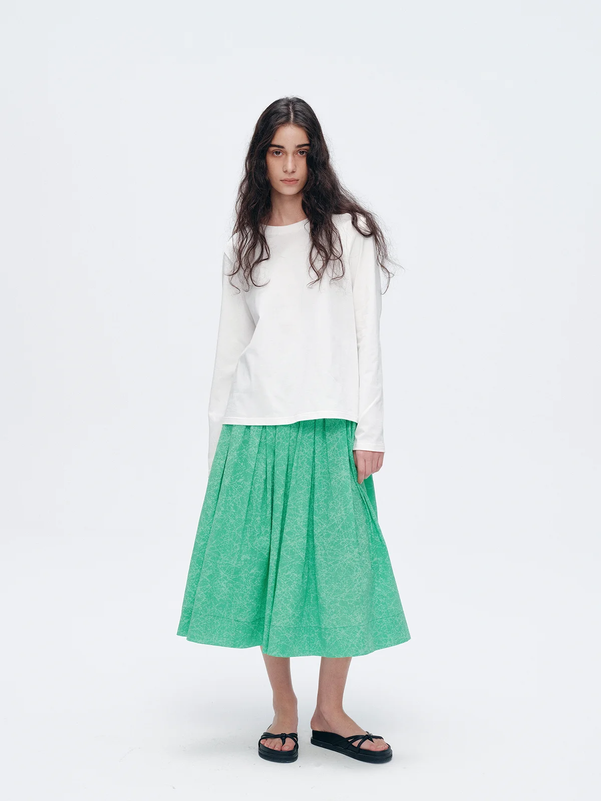 

Pure Cotton Half Skirt with Large Flounce And Printing Salt Shrink Full Elastic Waist Korean Style Commute Daily Wear
