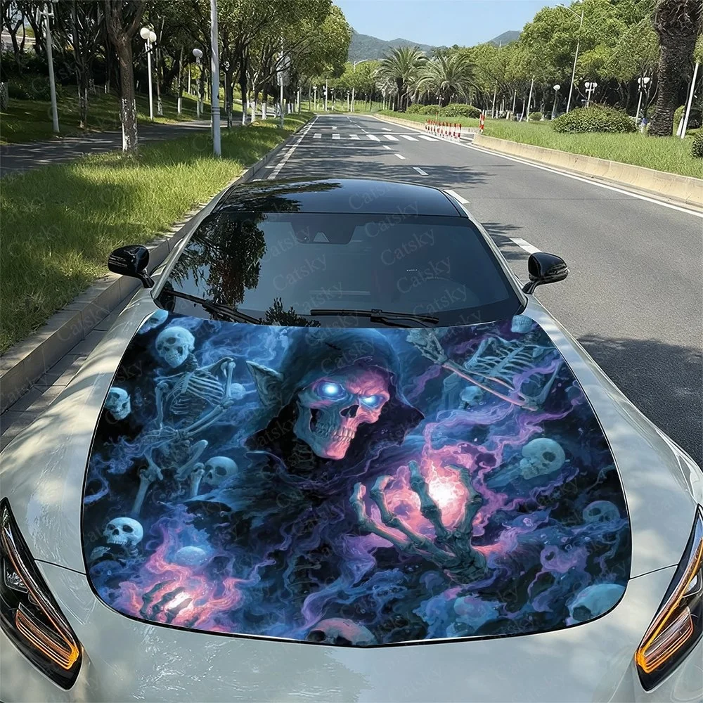 

Светящийся дизайн черепа с эфирными синими и розовыми хуями, идеально подходит для автомобильных капотов. Добавьте мистическое прикосновение к внешним видом вашего автомобиля.