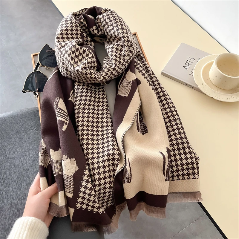 Women Winter Cashmere Scarf 2024 Cat Pashmina Luxury Brand Shawls and Wraps Bufanda Hijab Travel Stoles Echarpe Warm Blanket