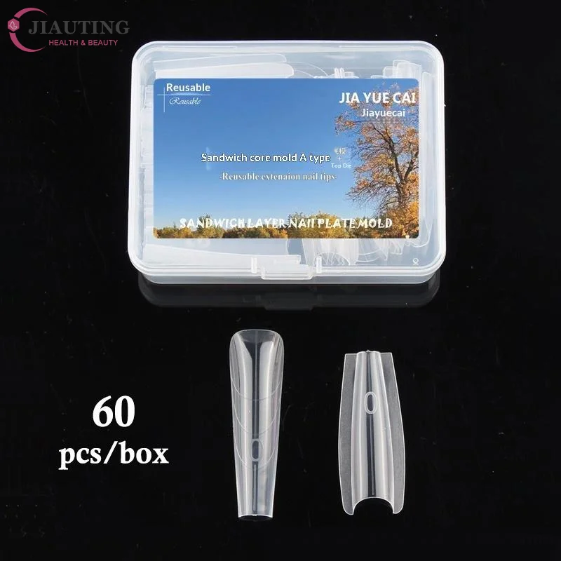 Sandwich Dual Nail Forms 60pcs 15Size Quick Extensions-Dual Forms T-shaped Ellipse Manicure Forms Top Mold Bottom Mold
