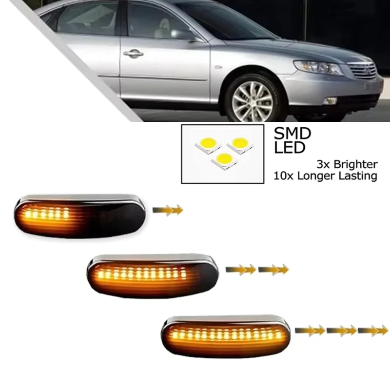 Sequential Side Turn Lights for Panda 169, Smoked Lens Dynamic LED Pair with Direct Side Link for Marker Lamp Service view 3