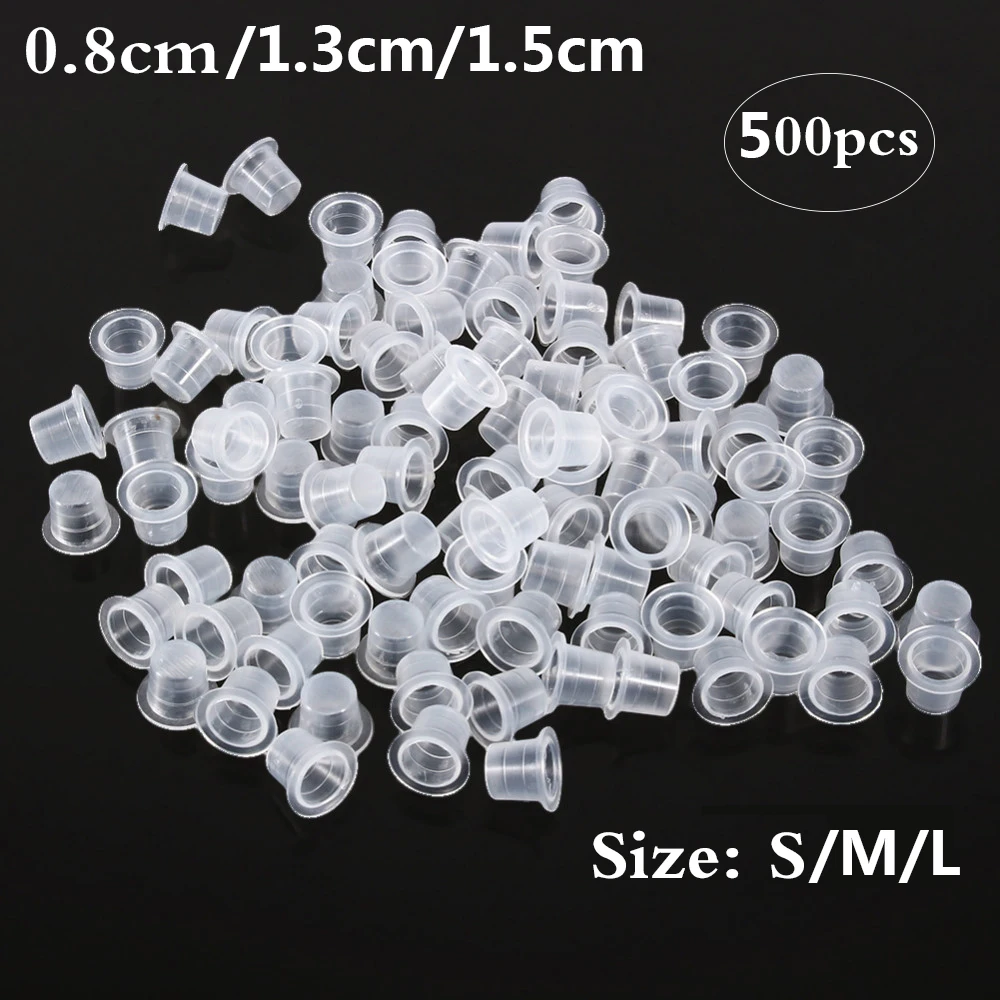 

500Pcs 8mm 13mm 15mm Tattoo Plastic Tattoo Ink Cups Permanent Makeup Pigment Container Caps Disposable Holder Tattoo Accessory