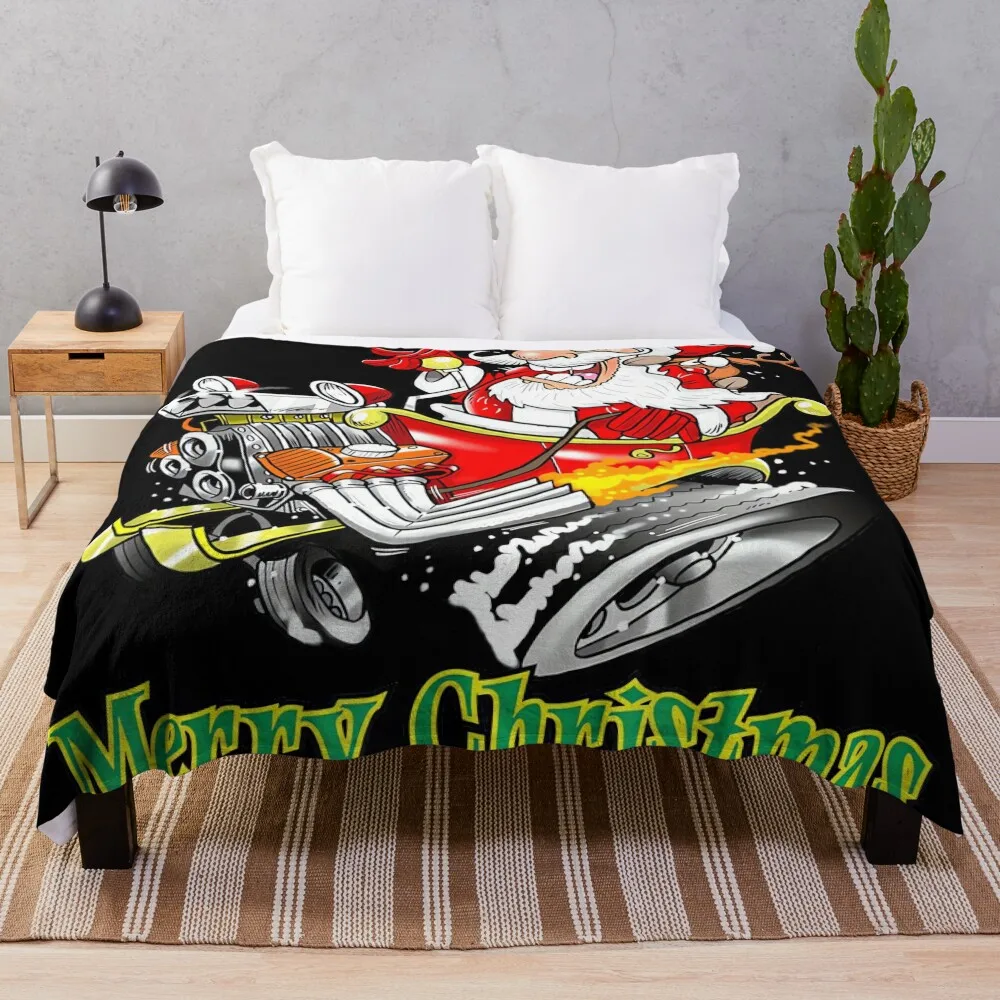 

Santa Claus Hot Rod Sleigh Merry Christmas Throw Blanket Soft Plush Plaid Fashion Sofas Comforter Extra Large Throw Blankets