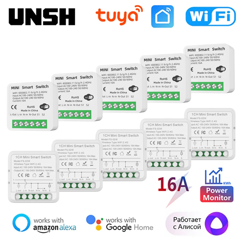 16A Tuya WiFi Smart Switch 2-way Control Switch Mini Smart Breaker Smart Life Control Work With Alexa Google Home Alice