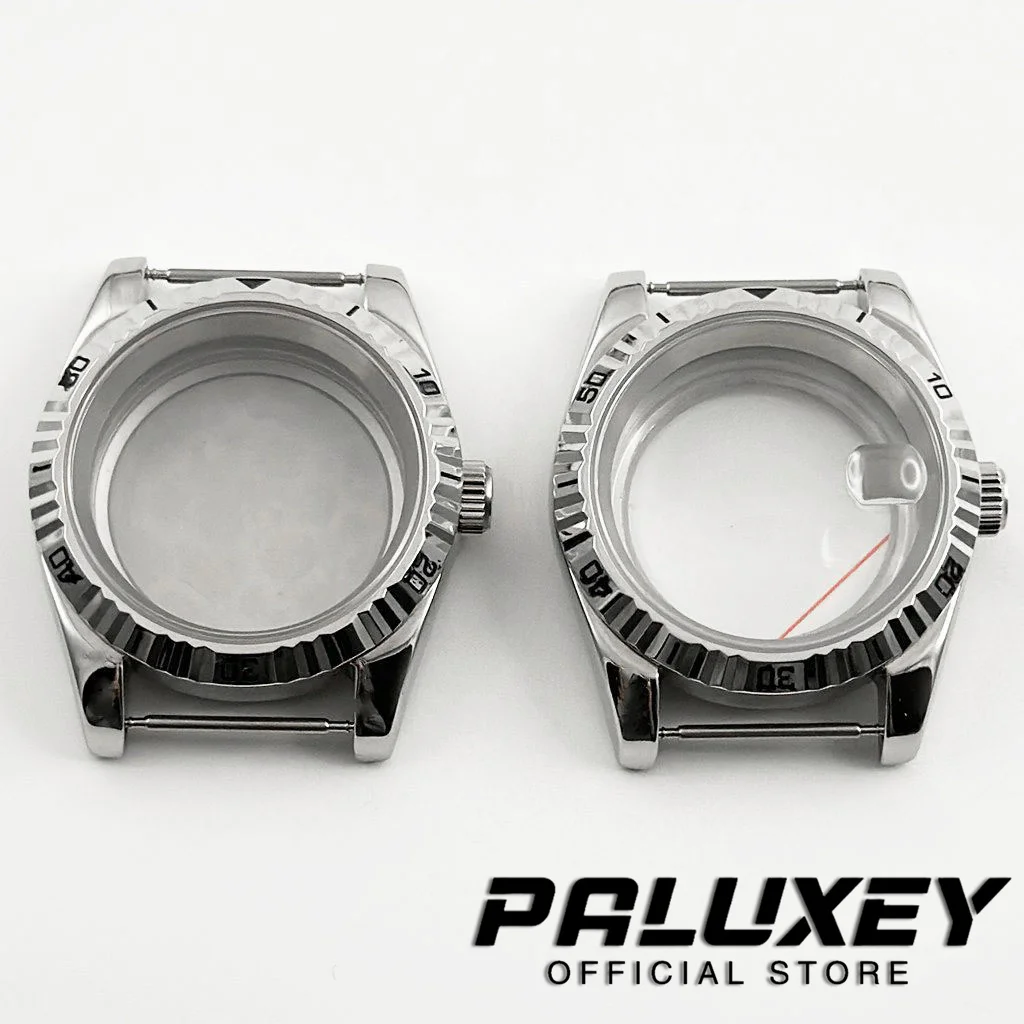 39mm Saphirglas wasserdicht silber geriffelt gebogenes Uhrengehäuse passen nh35 nh36 nh34 eta pt5000 Uhrwerk