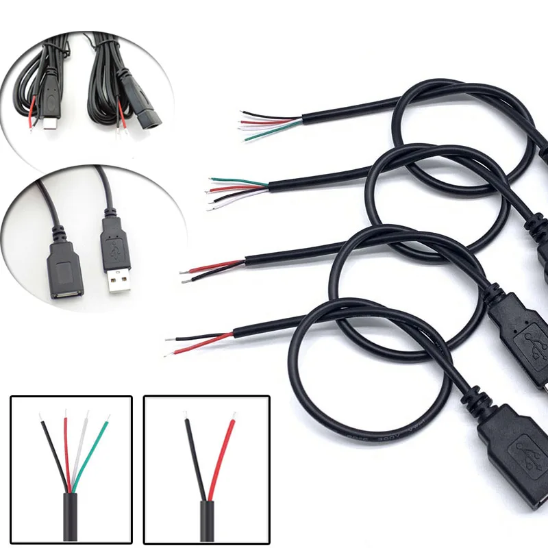 

2M Power Supply Extension Cable Type A Male Female Type C 2Pin Cord 4pin Wire Adapter Charge DIY USB Connector Q1