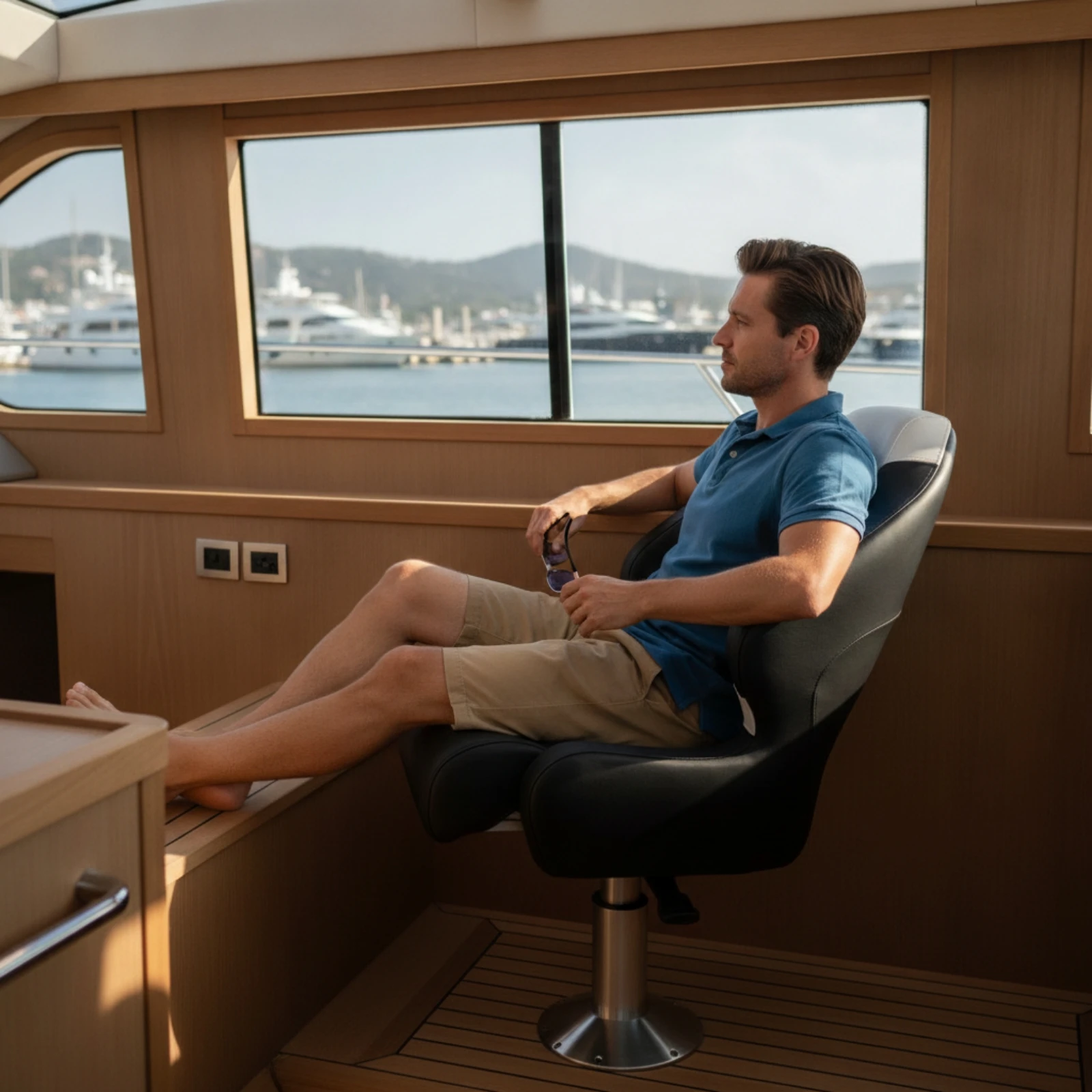 Boat Seat with Leg Support Foldable High Back Boat Seat Fold-down Weatherproof for Captains, Steering Station