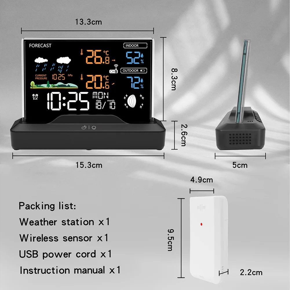 Indoor Outdoor Wireless for Weather Station with Color Screen RF Alarm Clock Thermometer Hygrometer Multi Zone Support
