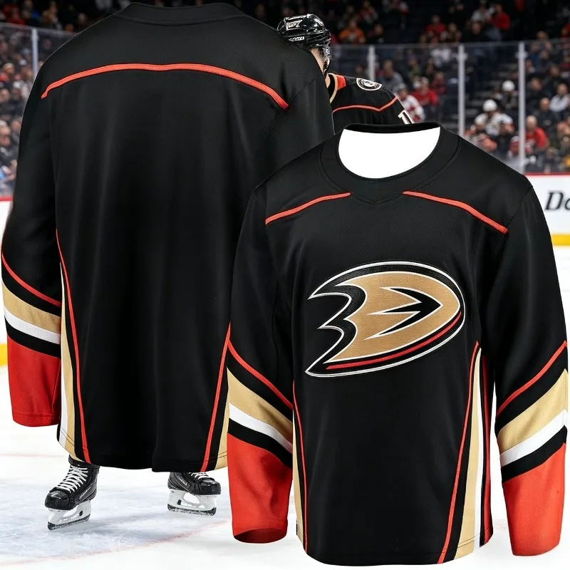 Camisa de Hóquei no Gelo Anaheim Masculina Ducks Respirável Manga Longa Uniforme Esportivo Camisa de Hóquei Preta para Fãs Treino e Dia de Jogo