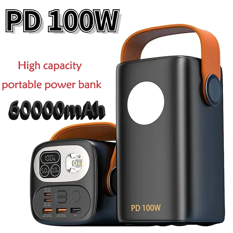 

60000mAh Large Capacity Laptop Power Bank PD100W Portable External Backup Battery Fast Charger for Outdoor Camping IPhone 16