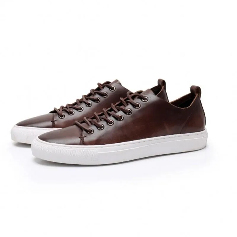 2023 Cow Leather Vulcanized shoes for Men Lace up Casual Shoes Breathable