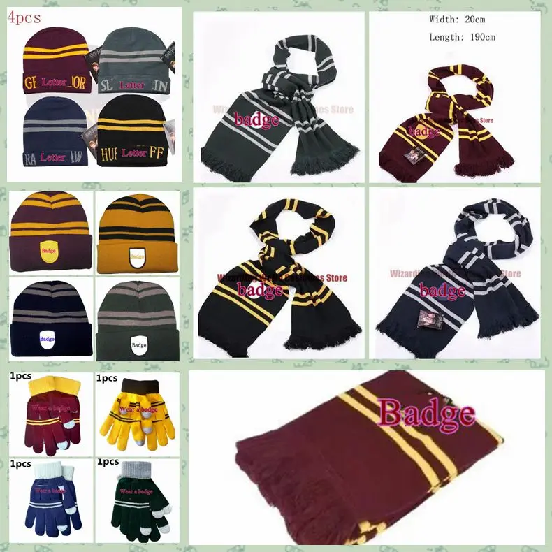 Nuevo HarryyPotter Slytherin bufanda corbata guantes Hufflepuff Ravin garra Hermione bufanda Hermione Cosplay cálido bufanda de punto sombrero regalos