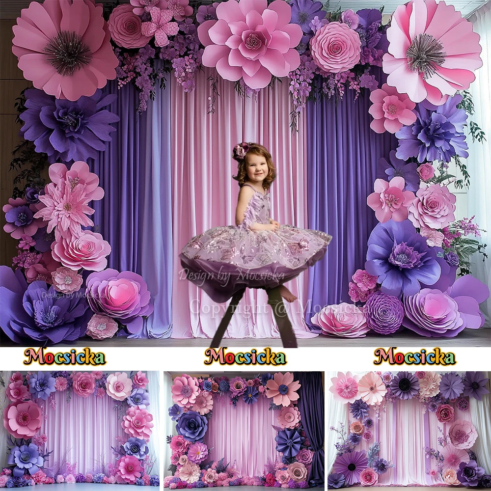 

Wedding Photography Background for Girls Purple Pink Floral Curtain Backdrop Decor Kids Birthday Party Bridal Show Photo Studio