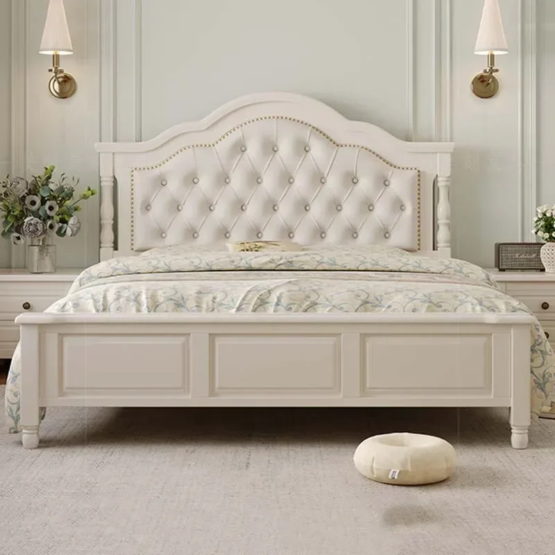 

Nordic White Double Bed Storage European Style Wood Comferter Queen Bed Luxury Princess Cama Casal King Size Bed Set Furniture