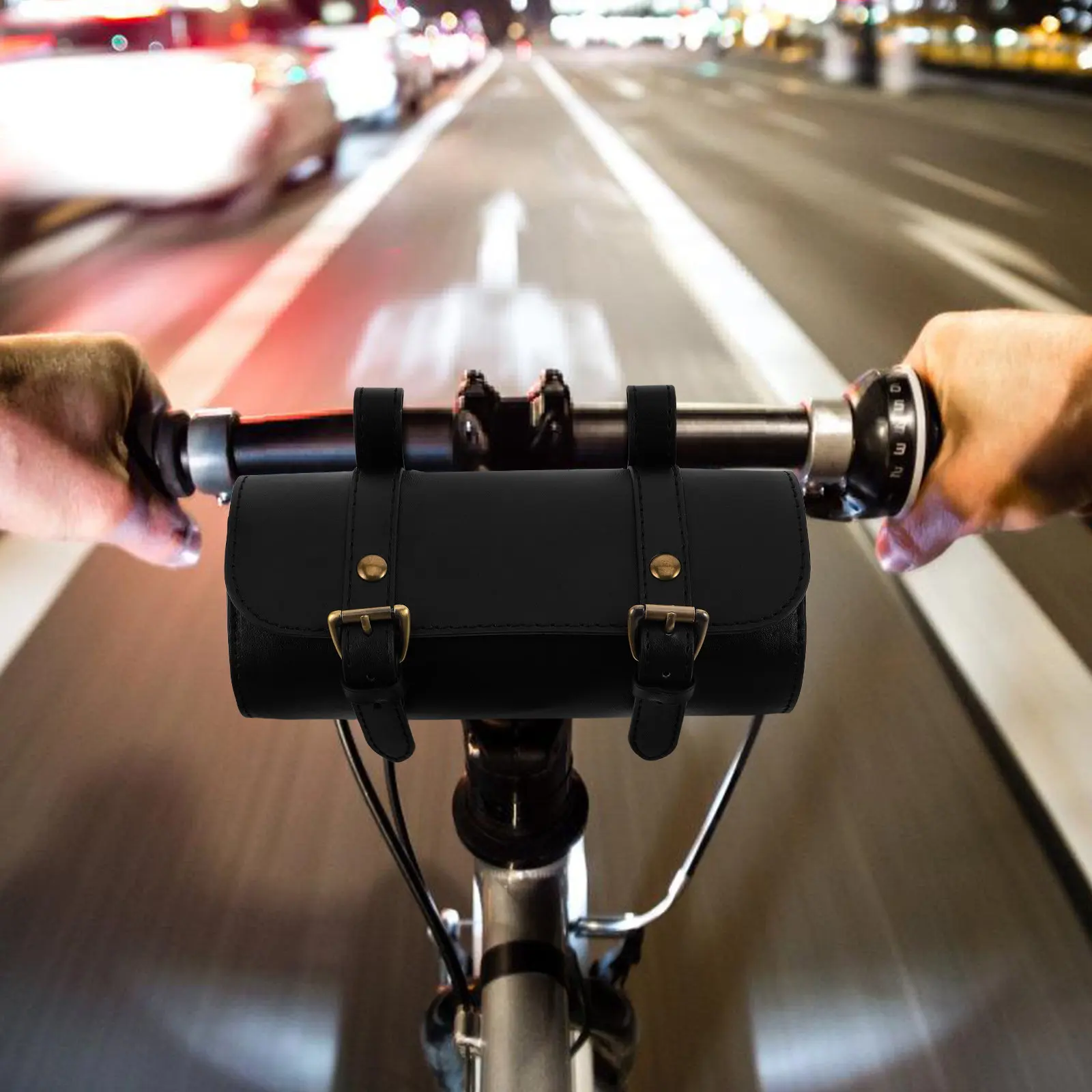 Vintage Motorcycle Side Bag Retro Hard Shell PU Saddlebag Universal Handlebar Mount for Electric Scooter Cruiser Bike Commuter