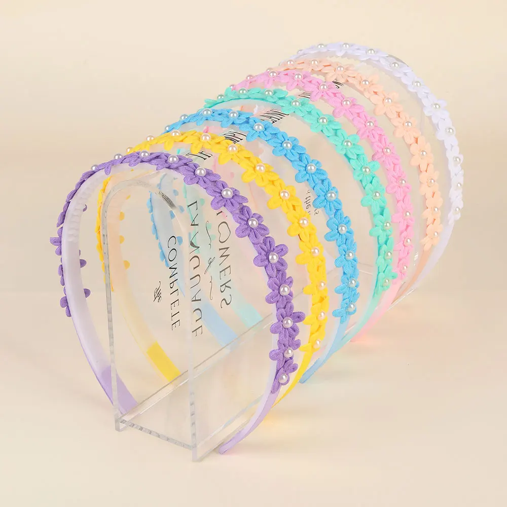 귀여운 어린이 꽃 머리띠, 사랑스러운 진주 어린이 머리띠, 여아용 심플 솔리드 헤어 후프, 머리띠, 수제 헤어 액세서리