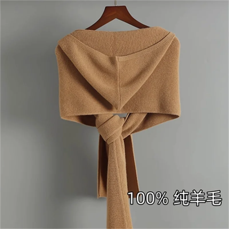 Winter New Fashion Solid Color 100% Merino Wool Scarf Shawl Women Outdoor Keep Warm Soft Cashmere Knit Scarf Long Scarves 190*26