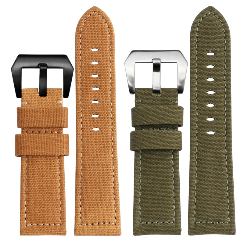 24mm Universal nylon Canvas watch strap army green khaki black men watchband For Panerai Submersible series PAM00961 Luminor 312