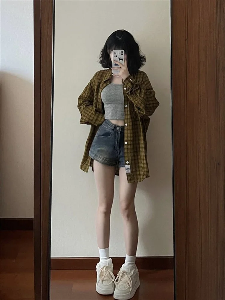 Pantaloncini di jeans blu retrò americani Pantaloncini skinny streetwear hip-hop elastici da donna Y2k 2025 Nuovi pantaloncini di jeans moda primavera estate