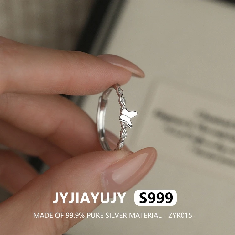 

JYJIAYUJY 100% Whole Original Fine Silver S999 Adjustable Ring Butterfly Twist Band For Woman Jewelry Gift Daily Use ZYR015