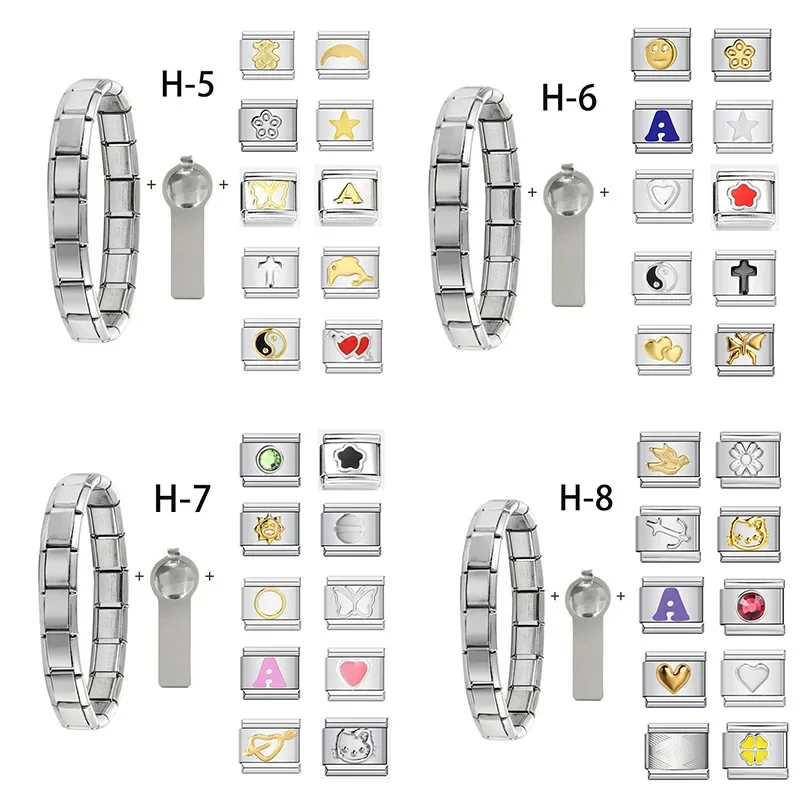 

12Pcs Italian Charm Bracelet Set with Basic Chain and Opening Tools For Woman Man New Year Gifts Classic Cute Modular DIY Making