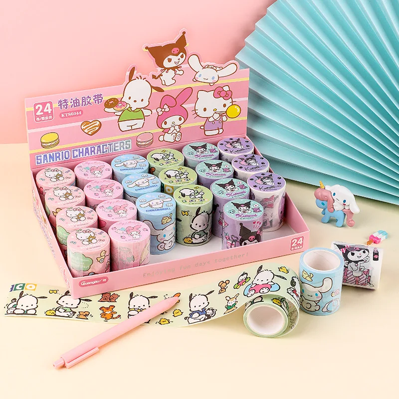 6/24pcs Genuine Edition Sanrio Stickers Paper Tape Hand Accounting Materials Decorative Diy Stickers Kuromi Sticker Wholesale