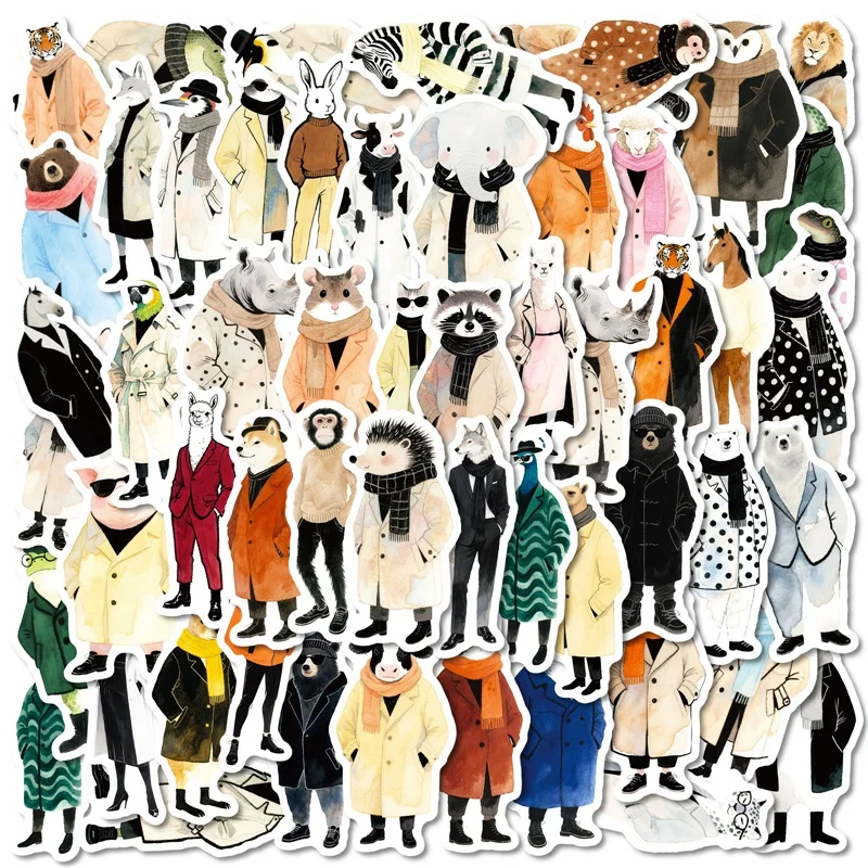 

10/30/56PCS Cartoon Fashion Animals PVC Sticky Sticker Aesthetic DIY Decoration Scrapbooking Hand Accounting Supplies for Kids