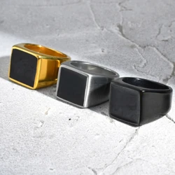 Stainless Steel Resin Geometric Square Ring for Men Boys Party Wedding Jewelry