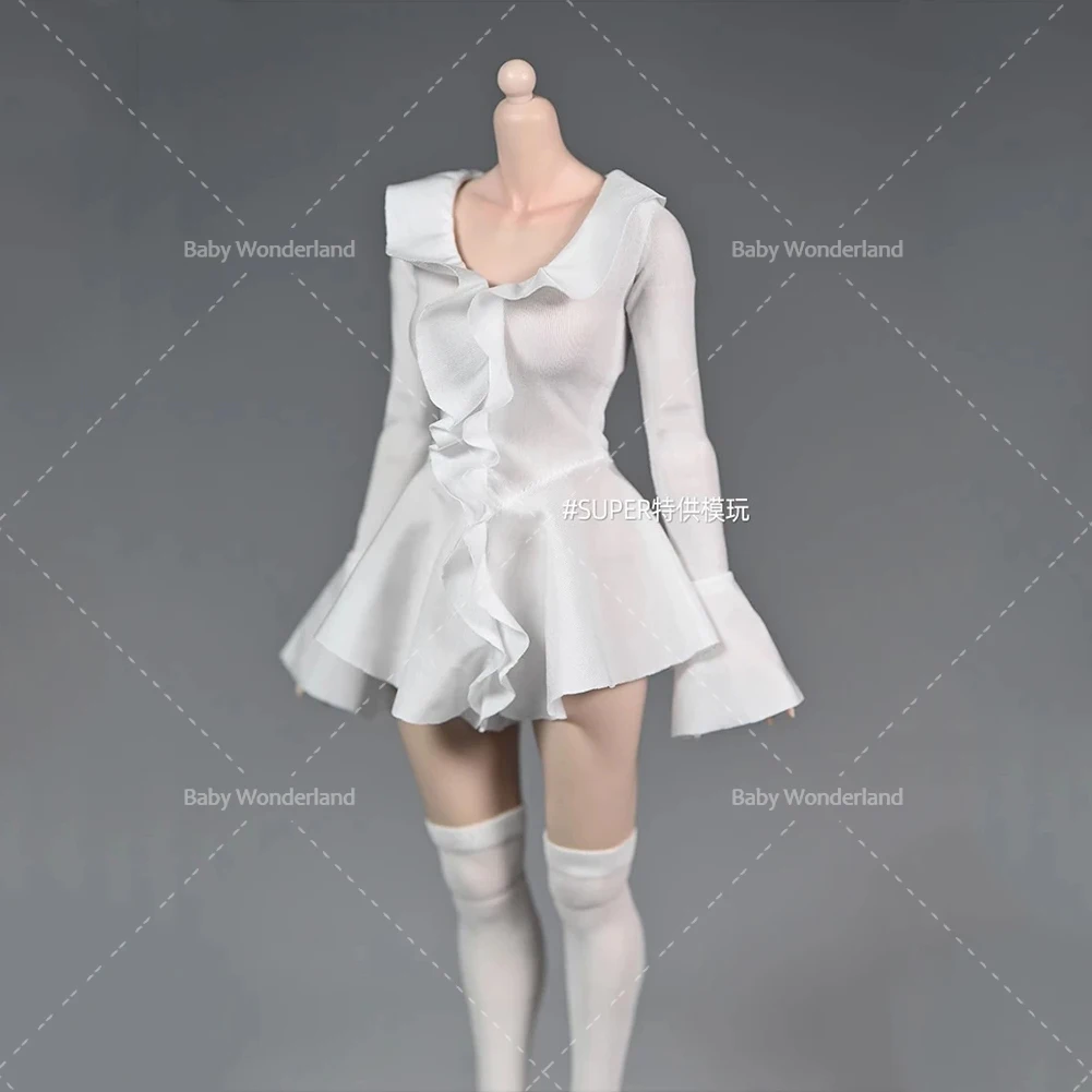 

In Stock 1/6 Scale V-neck Long Sleeved Ruffle Edge Dress Clothes Model for 12'' AT203 PH Female Soldiers Action Figure Body Doll