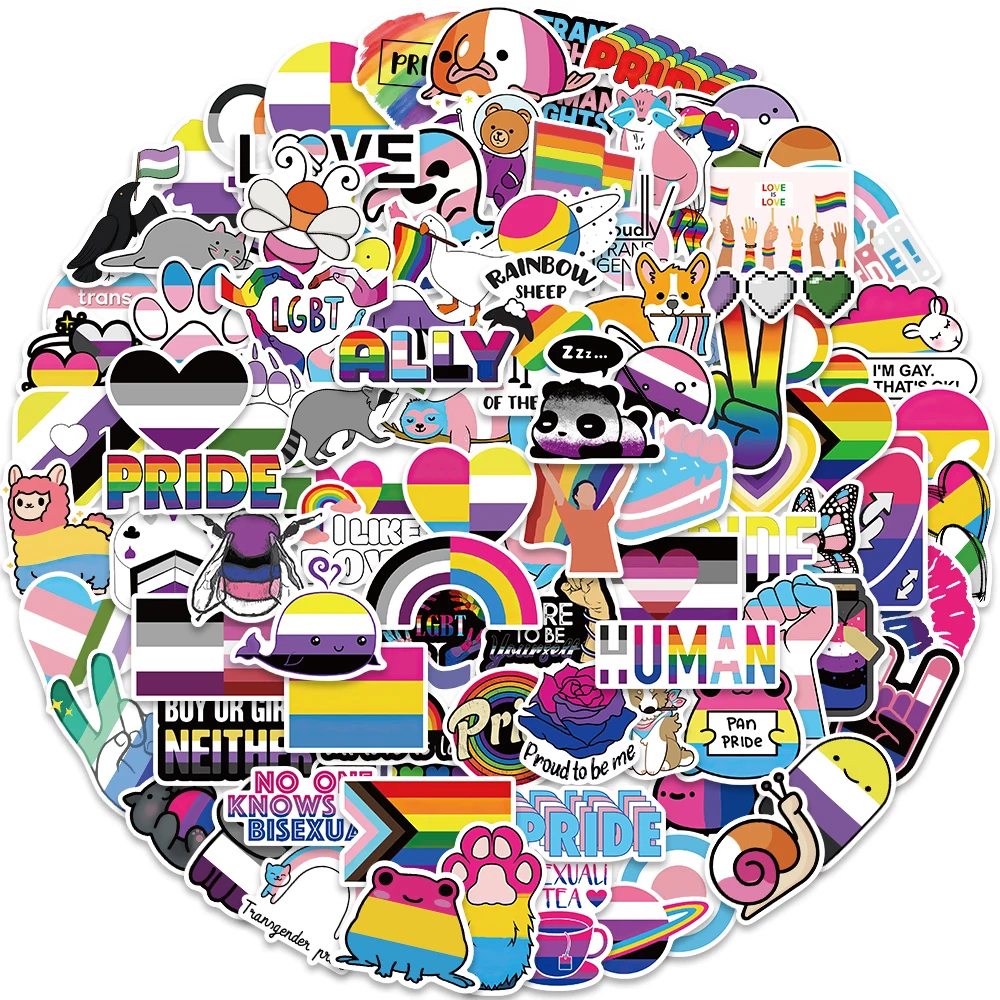 

10/50/100PCS Mix LGBT Gay Lesbian Pride Stickers Colorful Rainbow Cartoon Decals Toys Laptop Phone Bike Luggage Kids Sticker