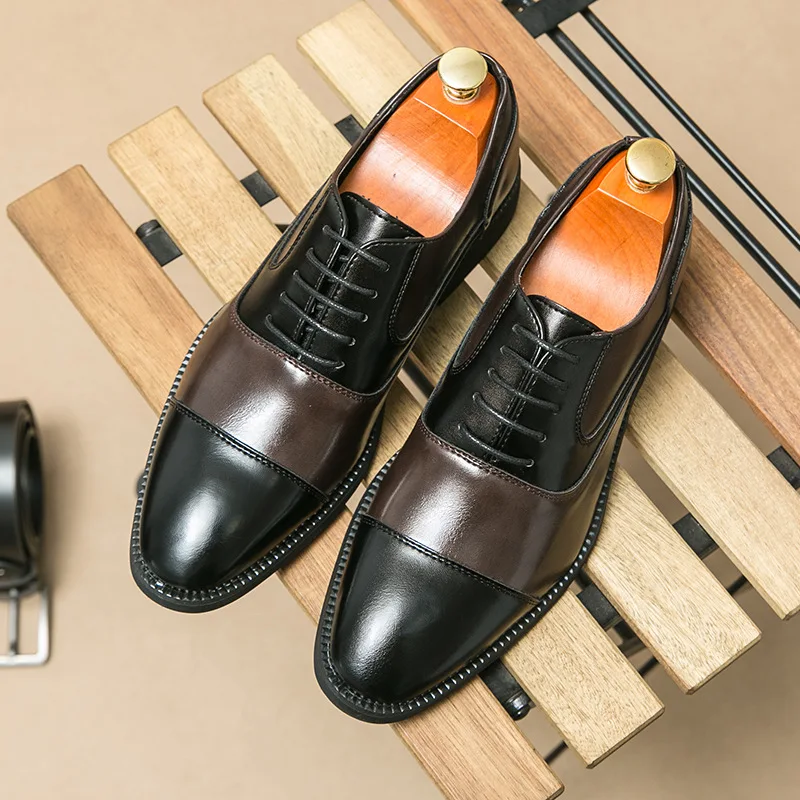 Lacquer leather shoes, business leather shoes, men's lacquered casual business color blocked leather shoes