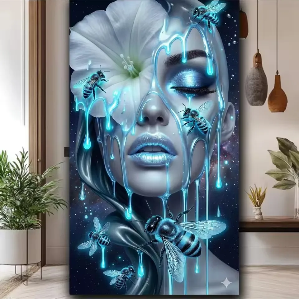 Abstract Flower Bee Woman Beauty Diy Diamond Painting Full Square Round Diamond Art Mosaic New 2026 Insect Girl For Home Decor