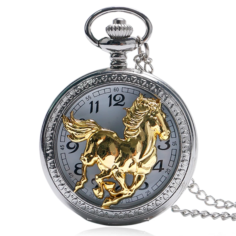 Luxe Zilveren Gouden Crashen Paard Chinese Zodiac Quartz Zakhorloge Dier Ketting Hanger Voor Mannen Vrouwen