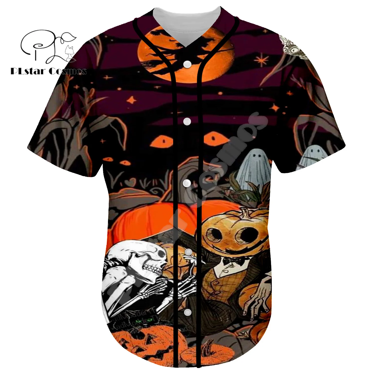 Halloween Cosplay Pumpkin Skull Ghost Tattoo Retro Colorful 3DPrint Harajuku Summer Funny Baseball Shirts Jersey Short Sleeves F