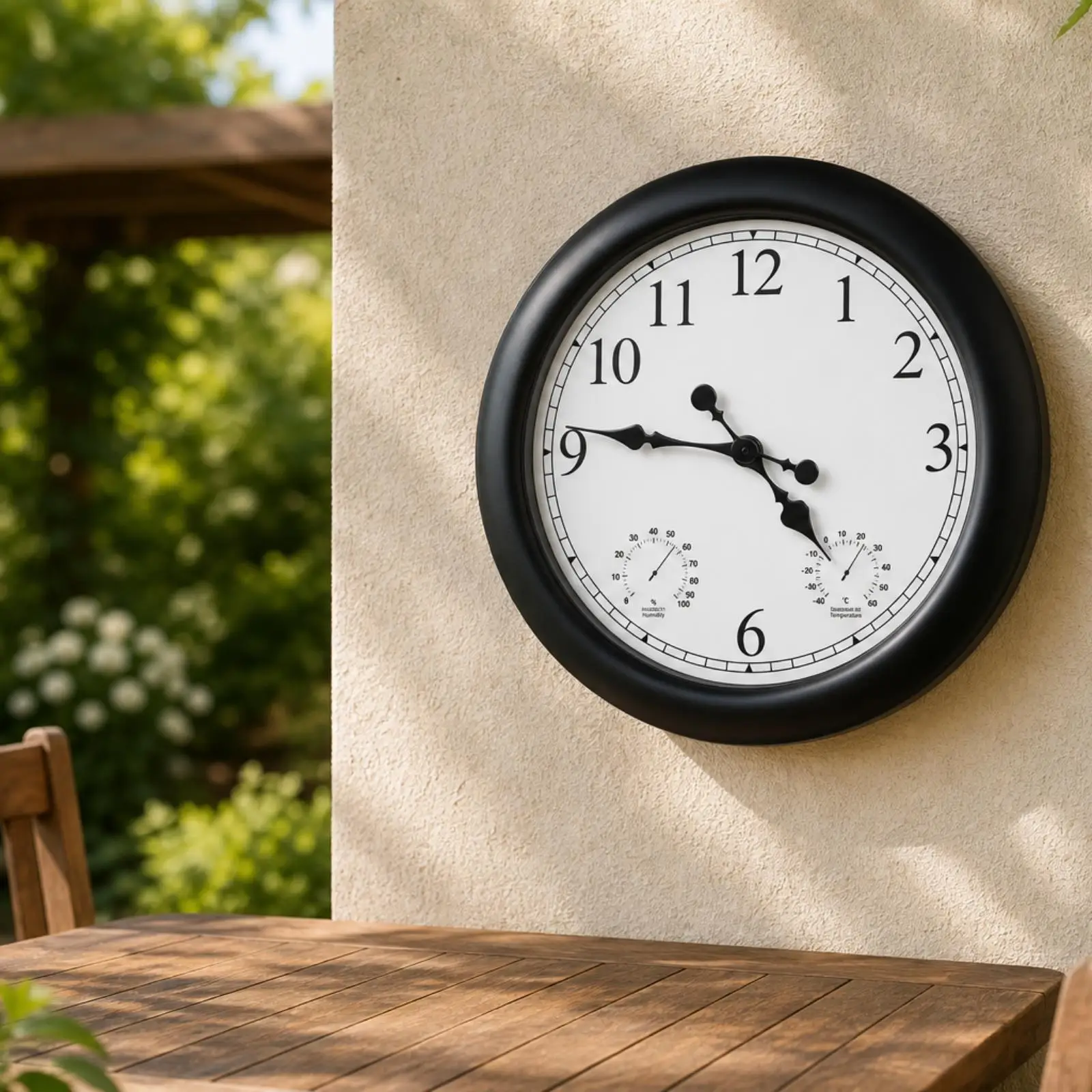 Outdoor Wall Clock with Thermometer and Hygrometer Round for Balcony, Gardeners