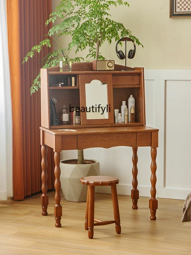 

Retro Cherrywood Solid Wood Dressing Table Simple Mid-Ancient Bedroom Multi-Functional Integrated Makeup Table Mirror