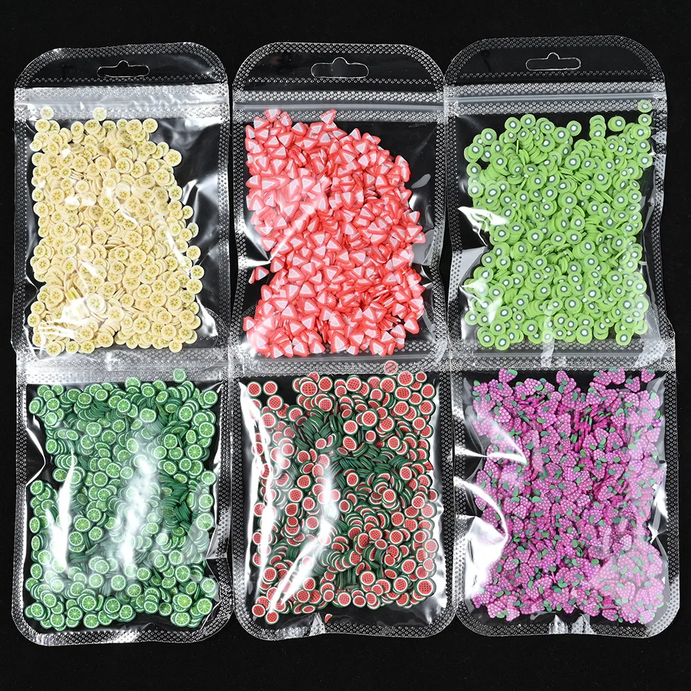 1000pcs/bag 3D Fruit Slices Kawaii Polymer Clay Strawberry Lemon Nail Art Charms For Nail Art Decoration Flatback Rhinestones