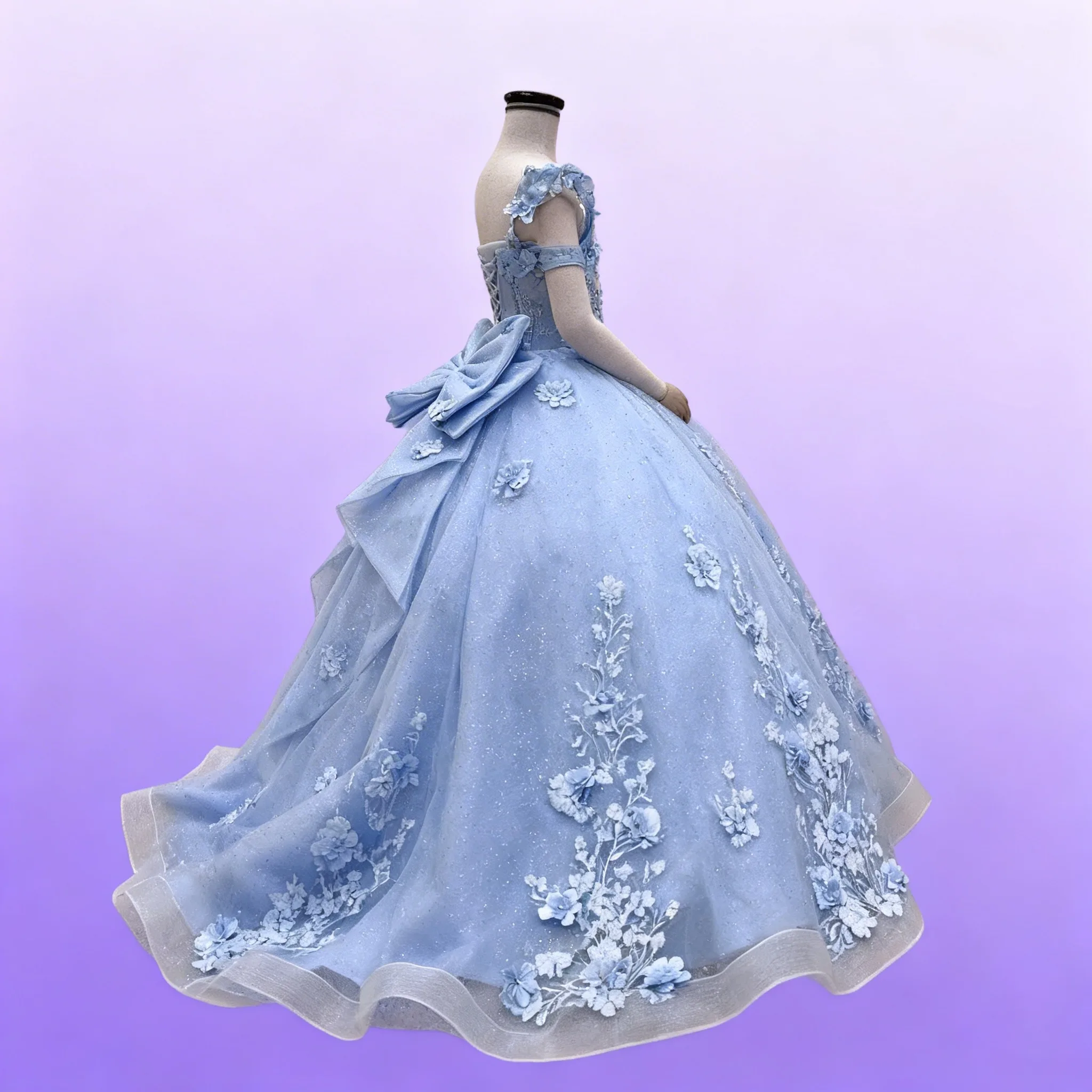 

Custom Beaded Crystal Flower Girl Dress 3D Floral Gala Dress Suitable for Girls with Bow Lace Appliqué Girl Prom Dress