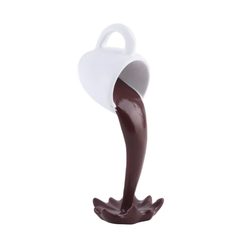 Novelty Floating Coffee Cup Sculpture Resin Coffee Cup Floating Spilling Coffee Cup Sculpture For Home Desk Ornaments Decor