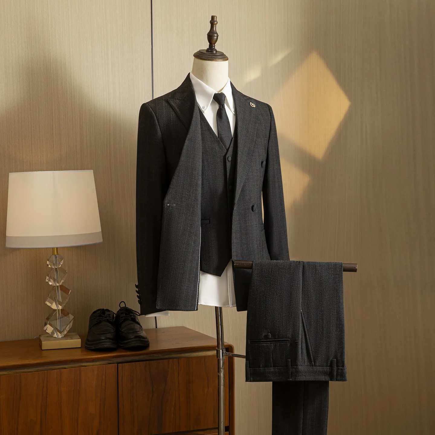 Men's Wedding Ceremony Business Quality Trendy Striped Suit Set New Groom Formal Wear Commute Three-piece Suit