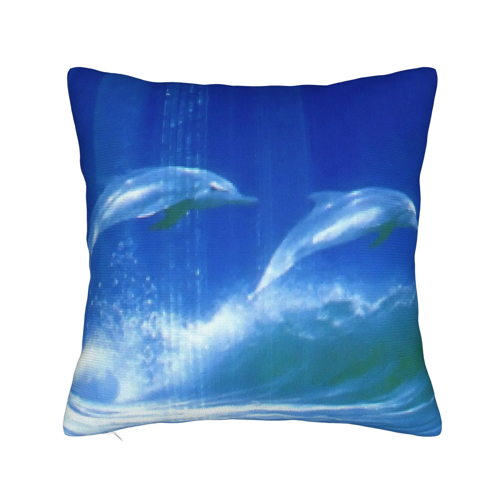 Pixelated Dolphins Frutiger Aero Square Pillow Cases Cushion Covers Customized Polyester Decorative Pillowcover for Home 45*45cm
