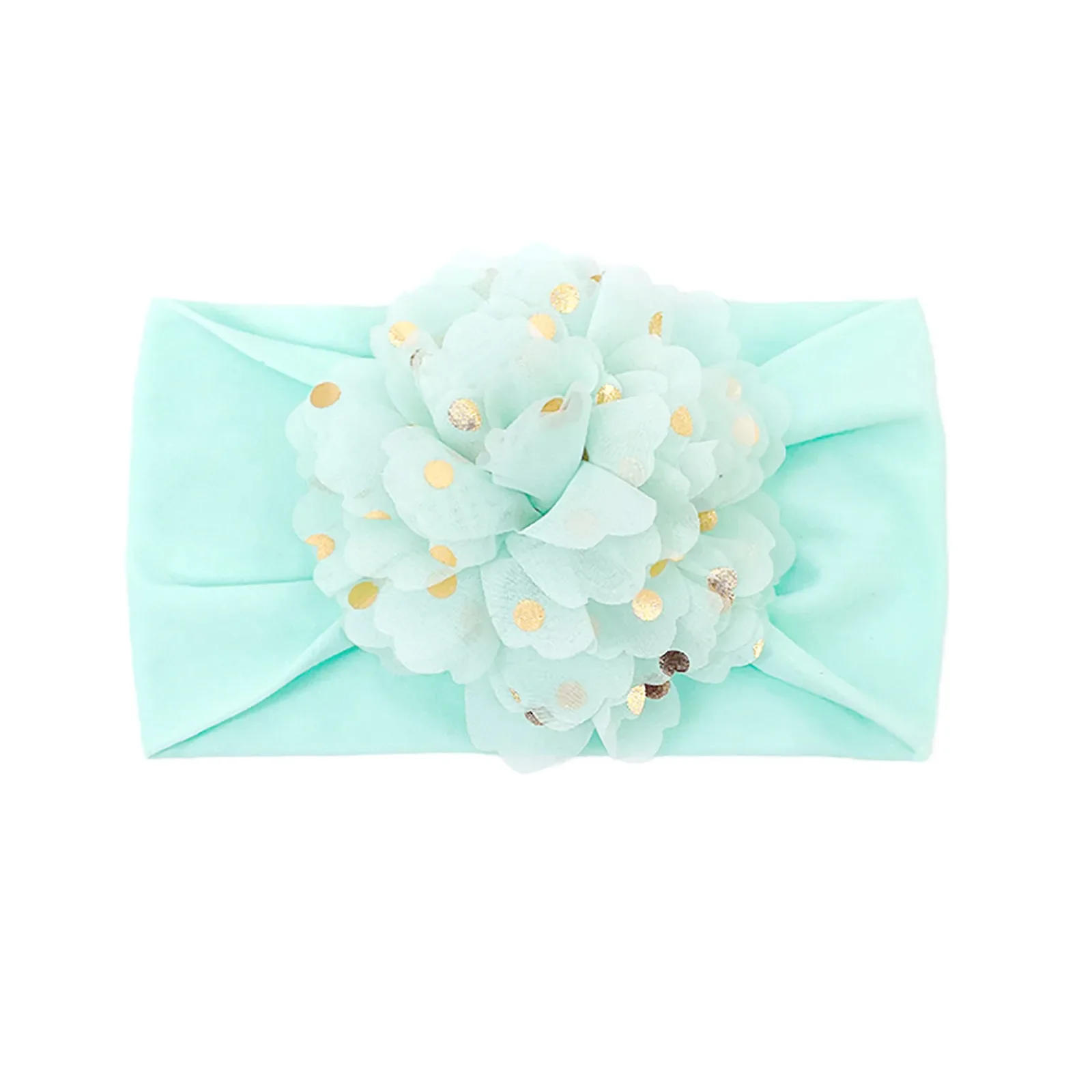 Baby Wide Hairband Gold Dot Fabric Flowers Bandanas Soft Nylon Baby Stretch Headband Cute Children\'S Hair Accessories