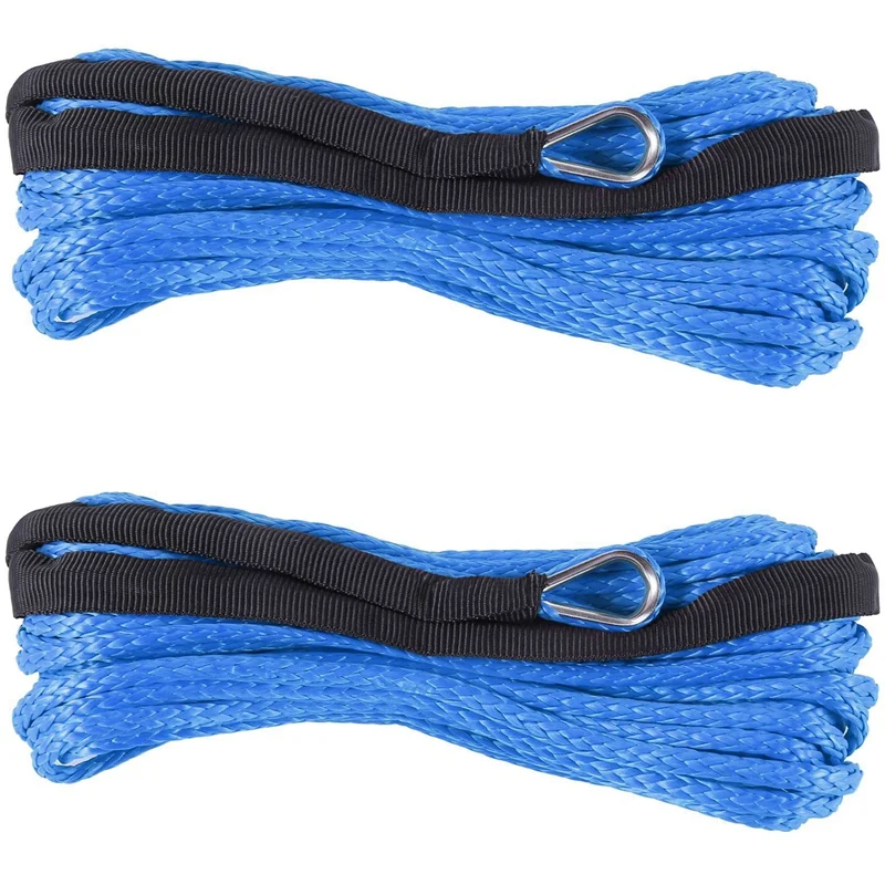 

2Pcs 3/16 Inch X 50 Inch 7700 Lbs Synthetic Winch Line Cable Rope With Protection Sleeve For ATV UTV (Blue)