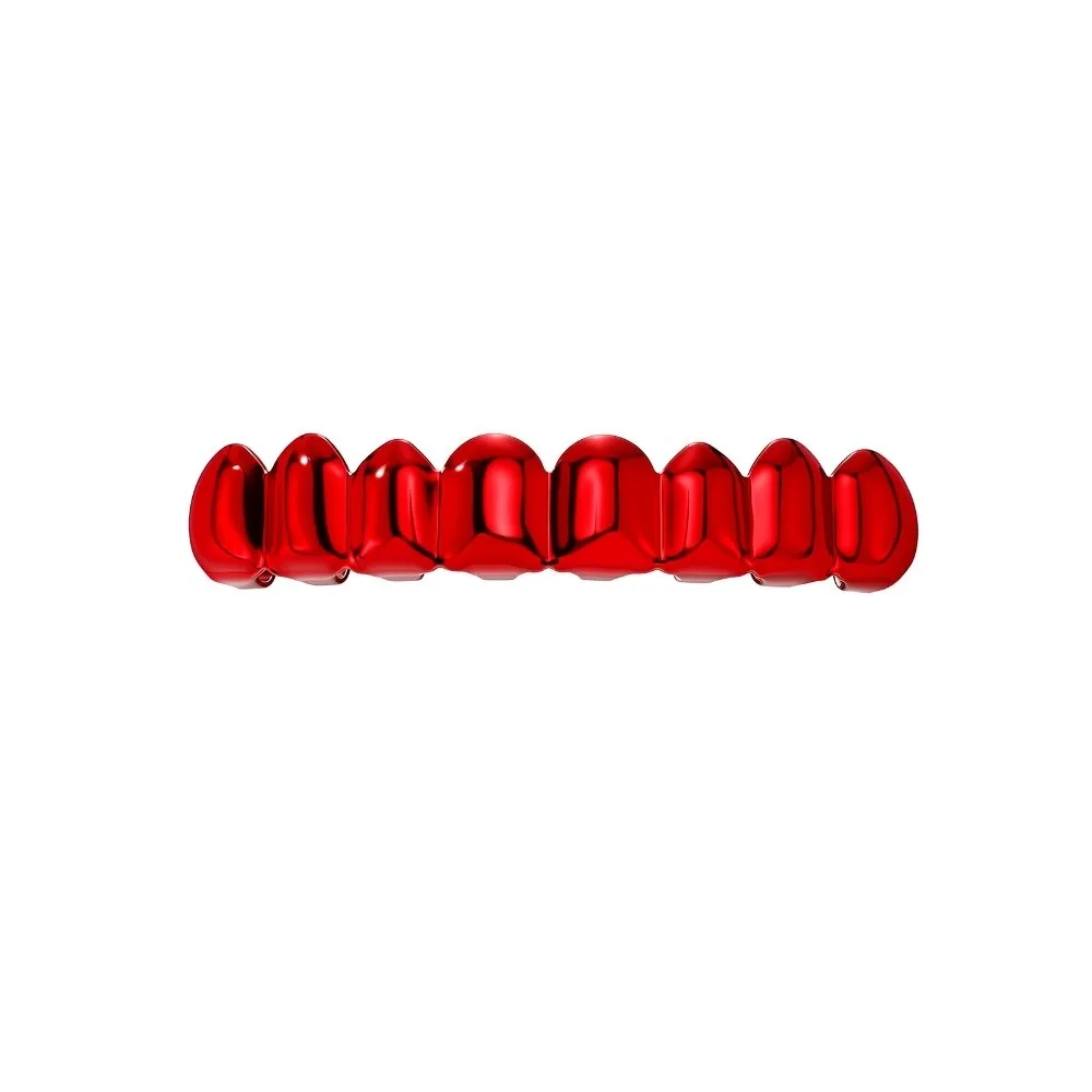 1Pcs/Set Glossy Finish Red Mirror Hip Hop Grillz Set Eco-friendly Copper Shiny 8 Teeth Top Bottom Grills Punk Halloween Jewelry