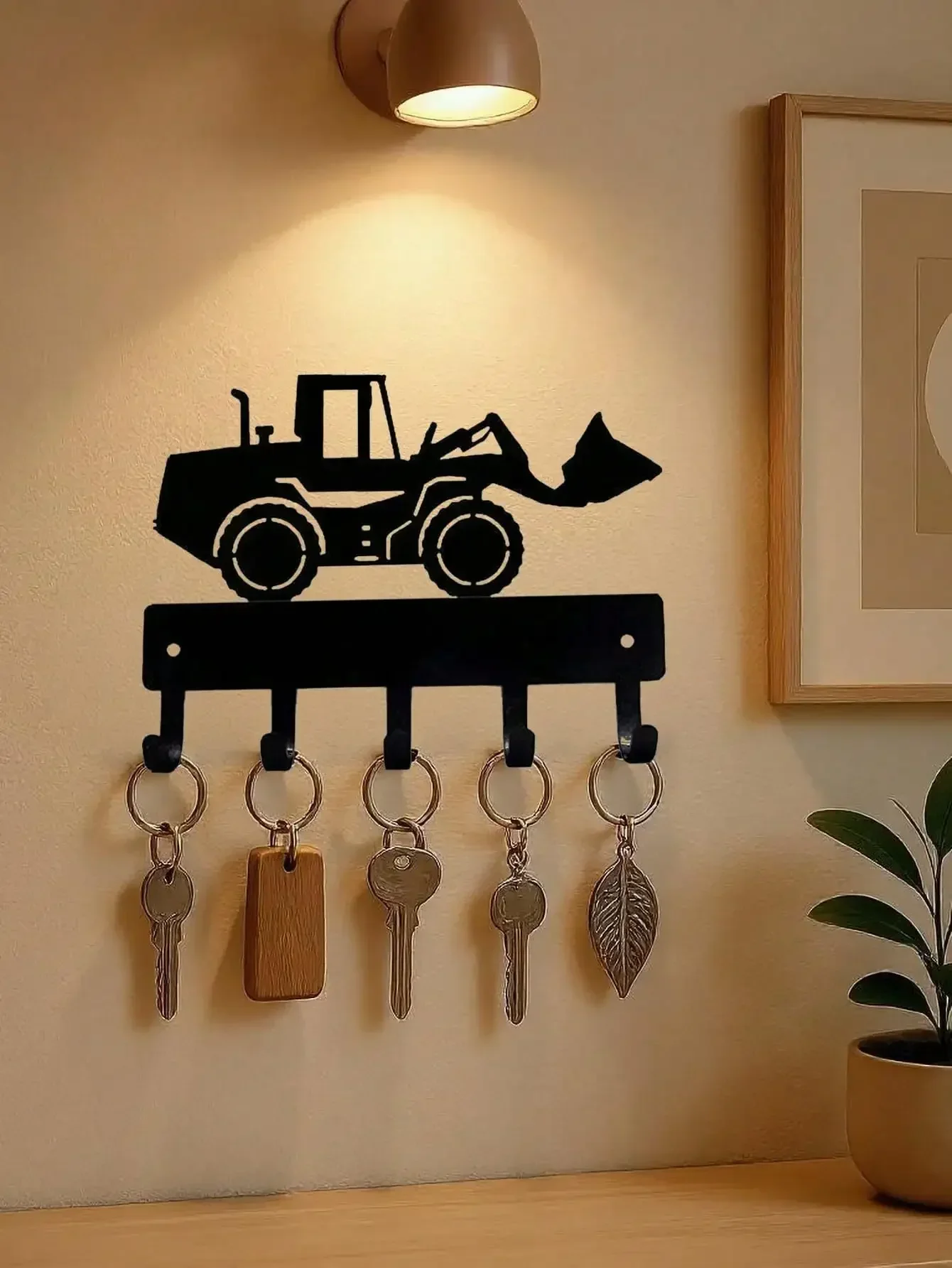 CIFBUY Wheel Loader Silhouette Iron Wall Hook Rack, Metal Hanging Ornament, Wall Mount Key Coat Hanger for Kids Room Home Decor