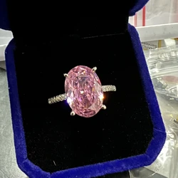 Bright Oval 6ct Lab Pink Diamond Ring 925 Sterling Silver Party Wedding Band Rings for Women Bridal Engagement Jewelry Gift