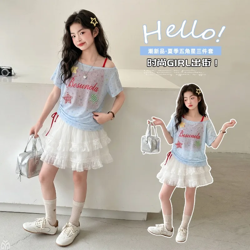 Girls' Summer Dopamine Set 2026 New Children's Korean Version Sweet and Cute Three-piece Set for Little Girls To Wear Trendy