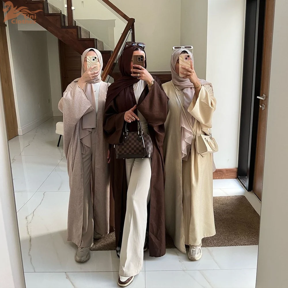 Uni Open Abayas For Muslim Woman Solid Brief Urban Islamic Clothing Kuwaiti Moroccan African Arab Casual Kaftan Fashion